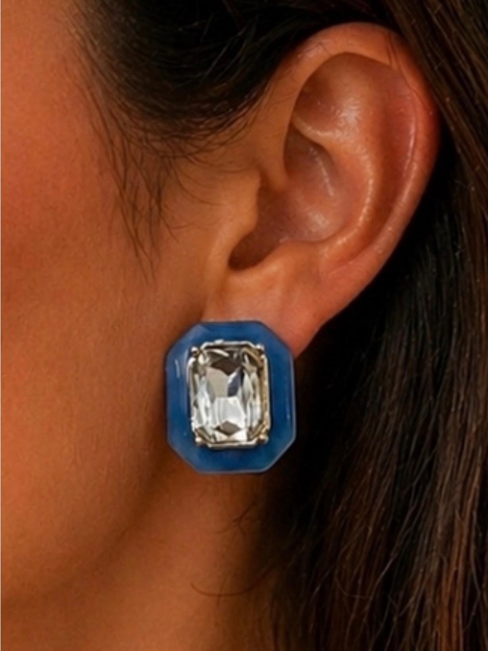 Plunder Blue Octagon Resin Studs with Clear Crystal Center